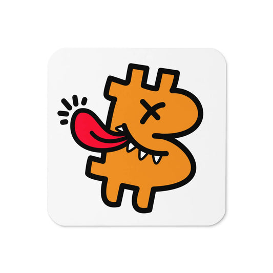 B Funny Bitcoin coaster by BitPopArt – playful Bitcoin design