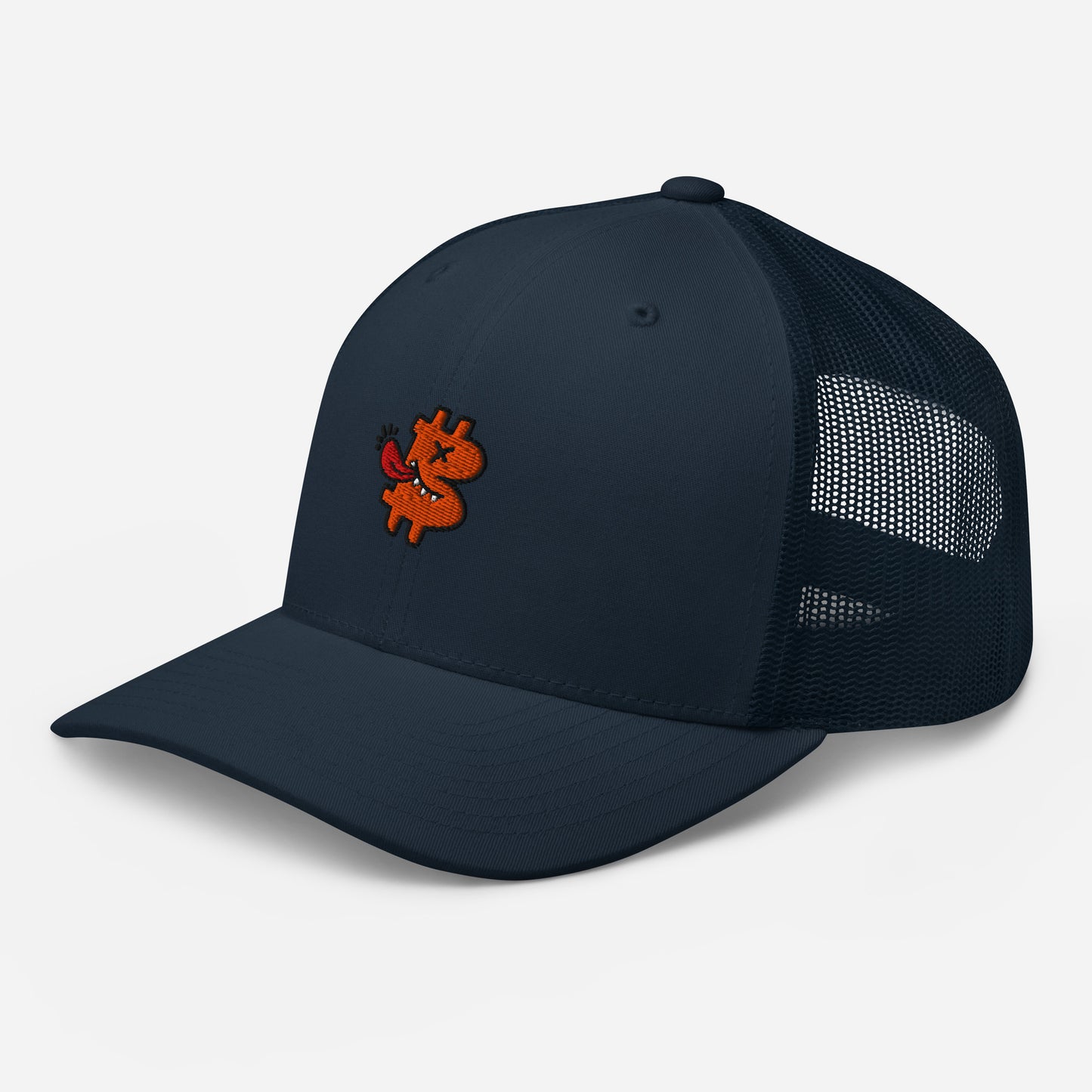 bitcoin trucker hat - be funny - angled front view