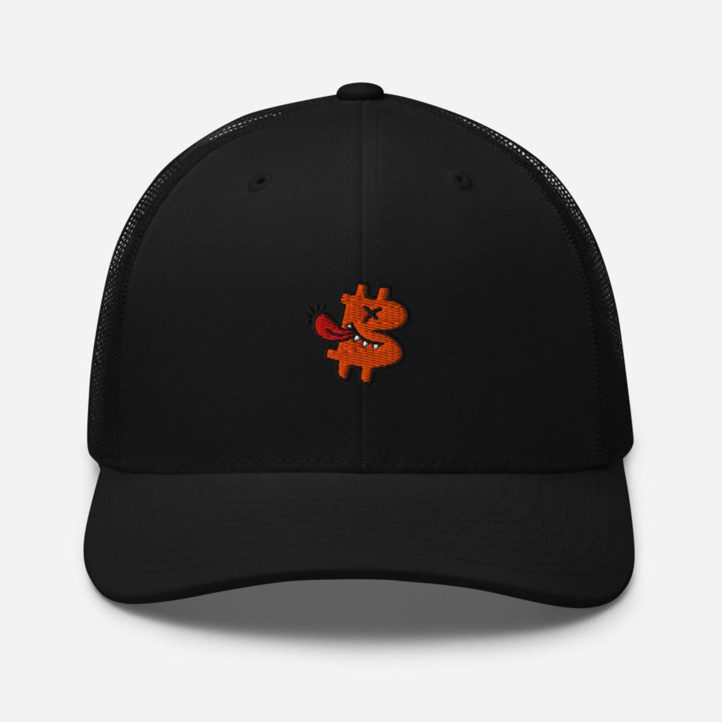 bitcoin trucker hat - be funny - front view - black