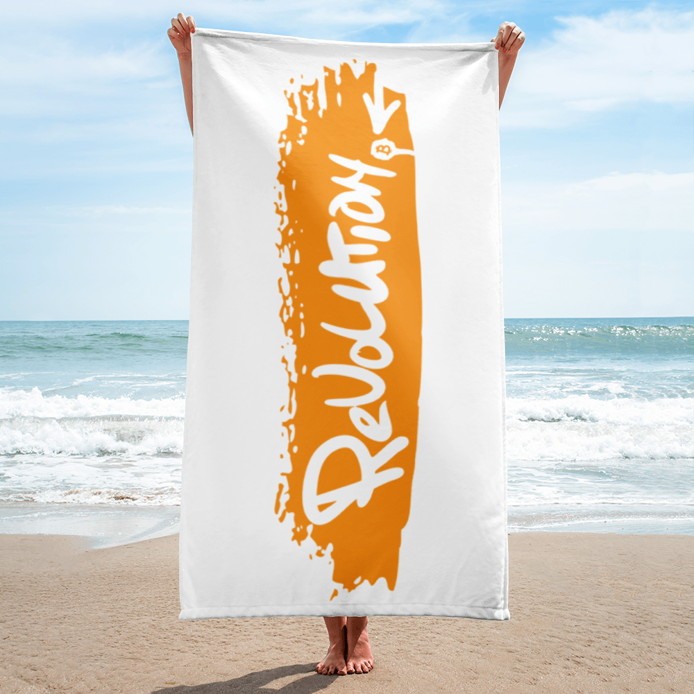Bitcoin Towel - Revolution - Beach Towel - Orange - By BitPopArt Store of Value