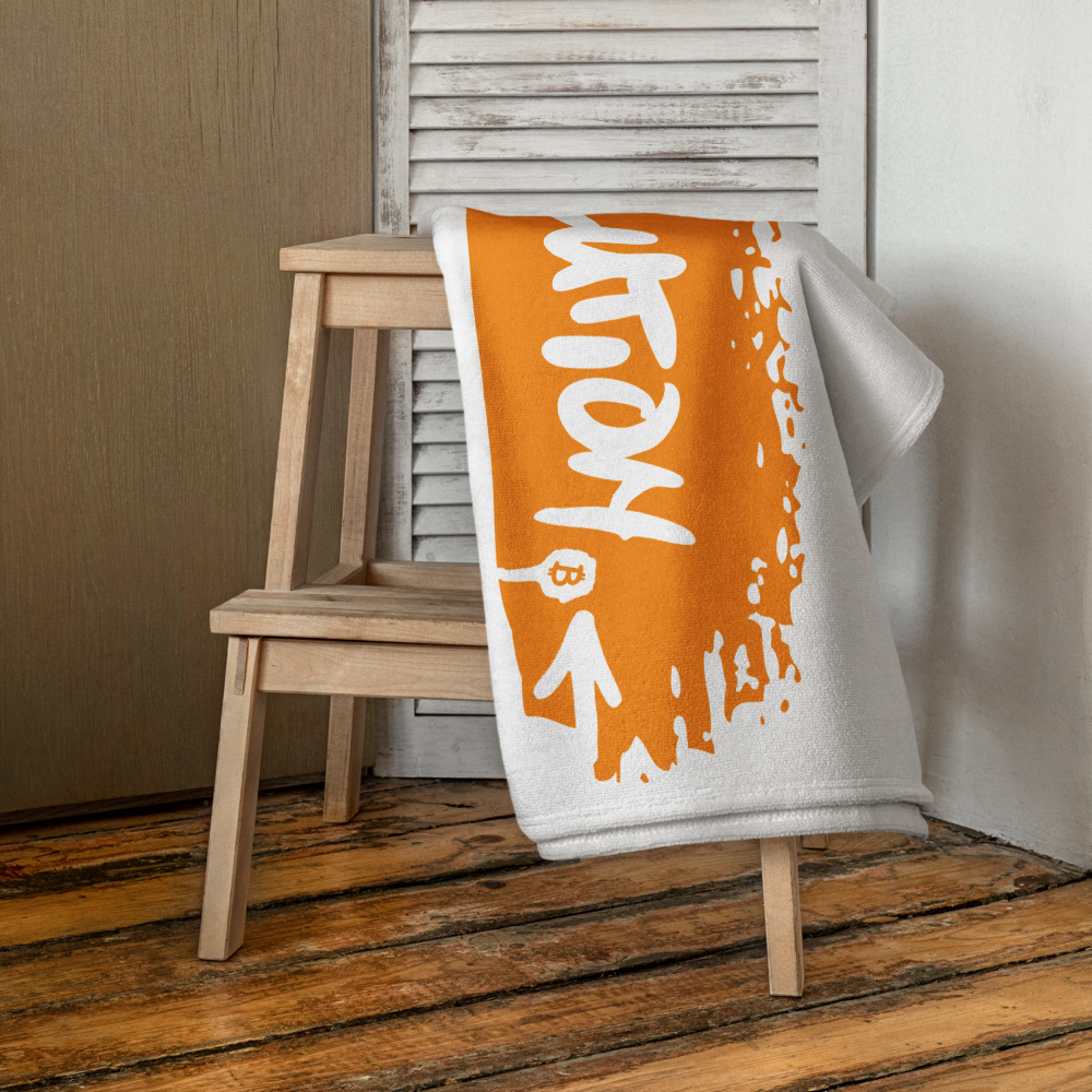 Bitcoin Towel - Revolution - Beach Towel - Orange - By BitPopArt Store of Value