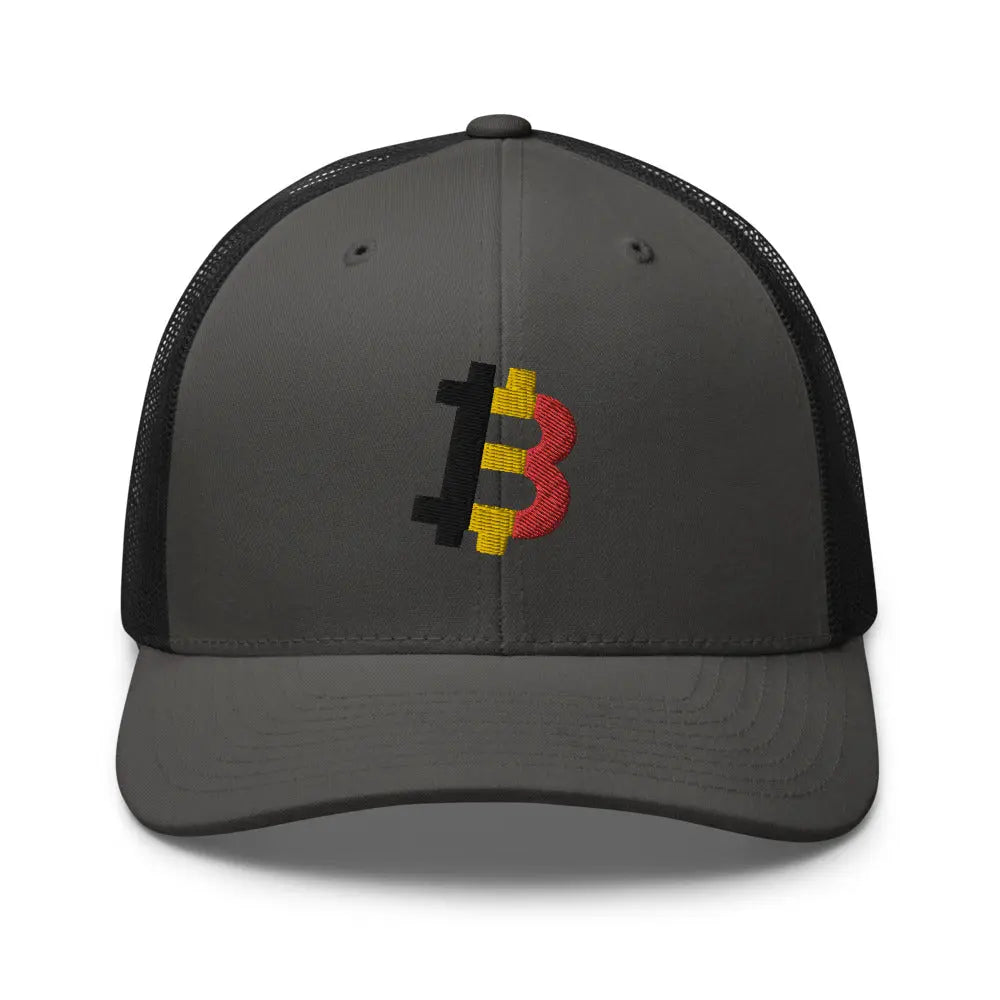 belgian bitcoin flag trucker hat front view black