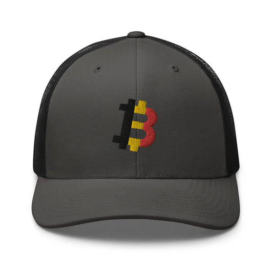 belgian bitcoin flag trucker hat front view black