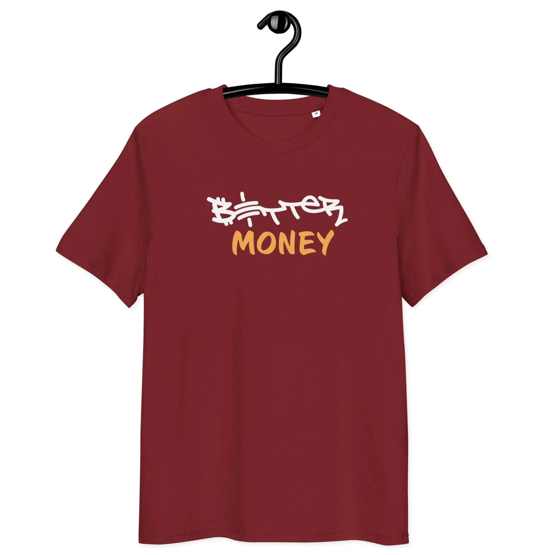 Bitcoin T-Shirt – Better Money - on hanger - burgundy red