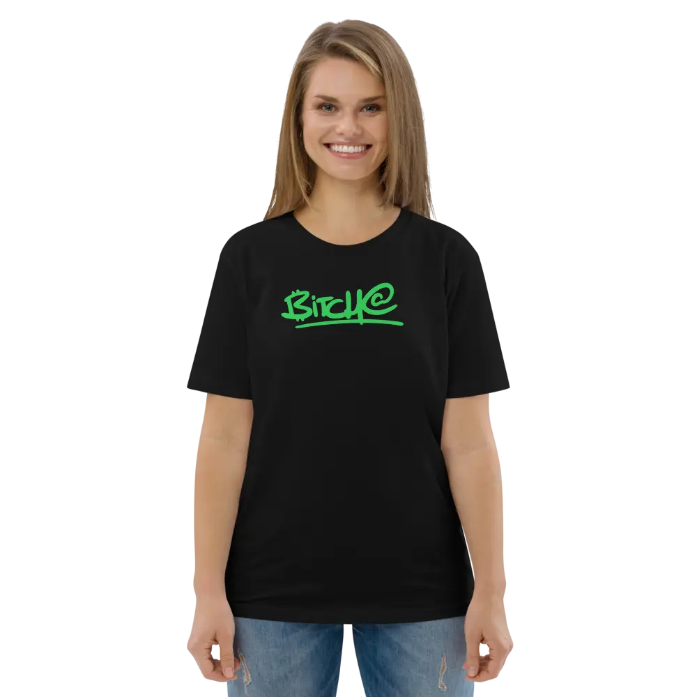 Bit(ch)AT T-Shirt – By BitPopArt | Store of Value — worn on female model - front view