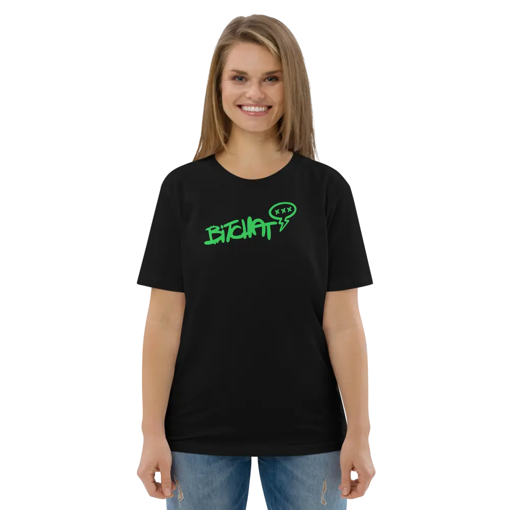 Bitchat T-Shirt – By BitPopArt | Store of Value — worn on female model - front view