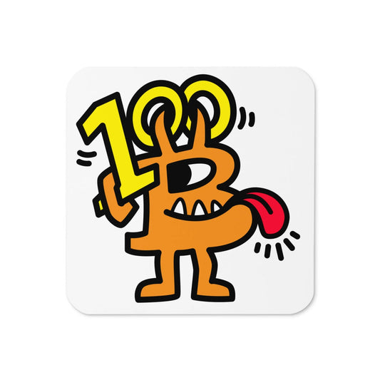 Bitcoin 100k Celebration Bitcoin coaster by BitPopArt – bold celebration design