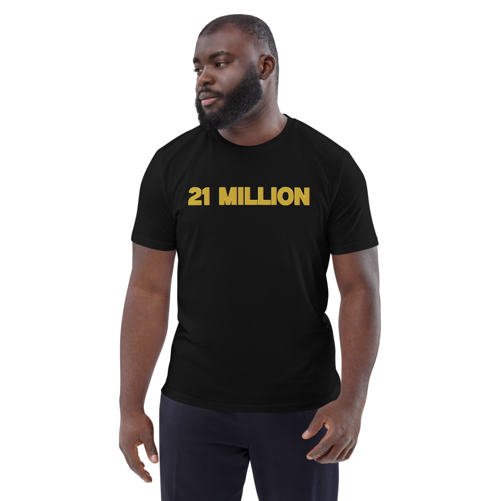 Bitcoin T-Shirt – 21 Million - worn on standing male model - black