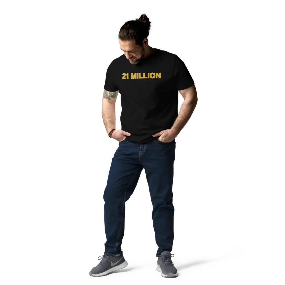 Bitcoin T-Shirt – 21 Million - worn on standing male model - black