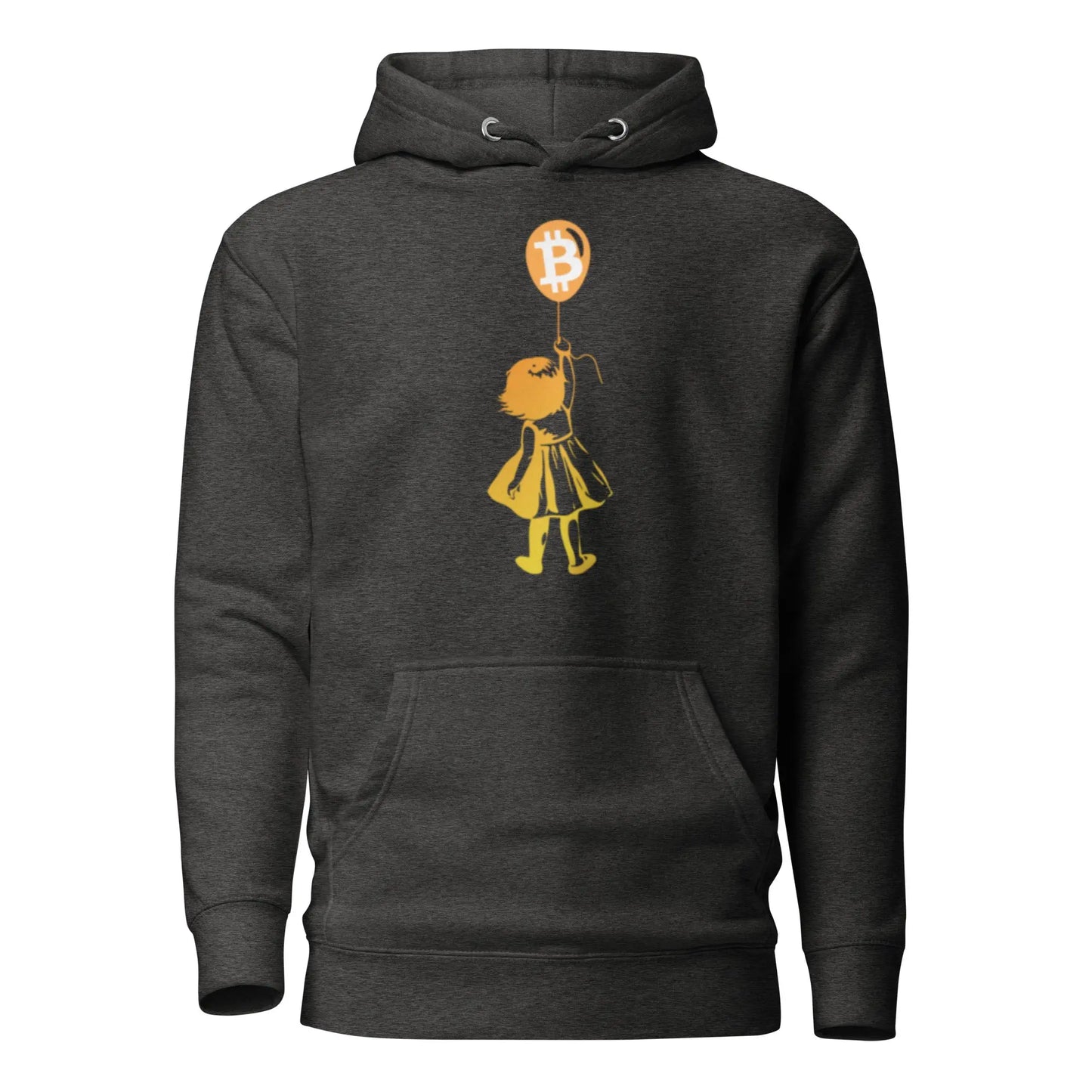 bitcoin hoodie - bitcoin balloon girl - front view - grey