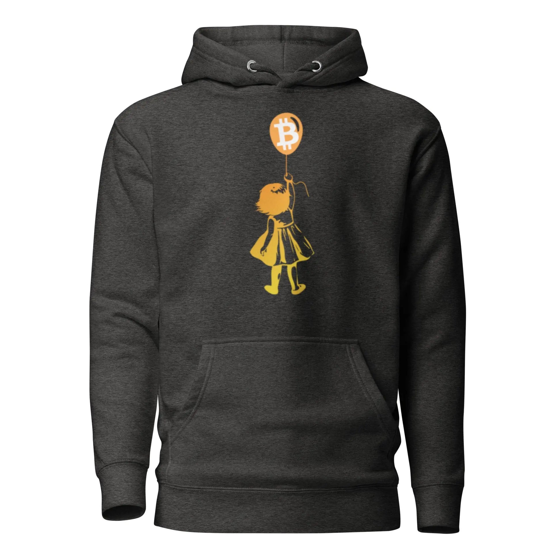 bitcoin hoodie - bitcoin balloon girl - front view - grey