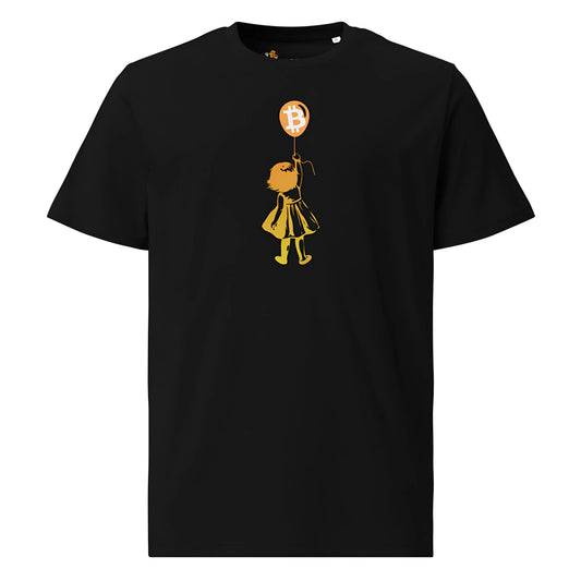 bitcoin t-shirt - bitcoin balloon girl - front view - black