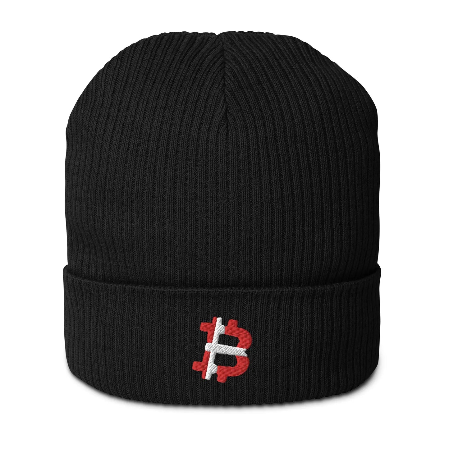 bitcoin beanie - danish bitcoin flag - front view - black