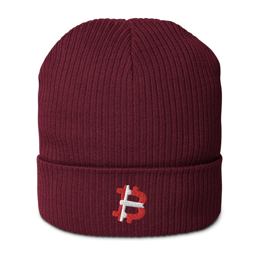 bitcoin beanie - danish bitcoin flag - front view - burgundy