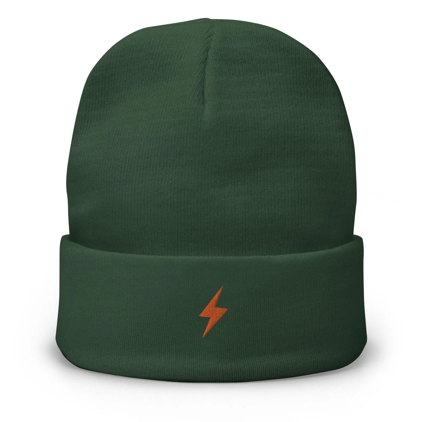 bitcoin beanie - lightning symbol - orange embroidery - front view - green