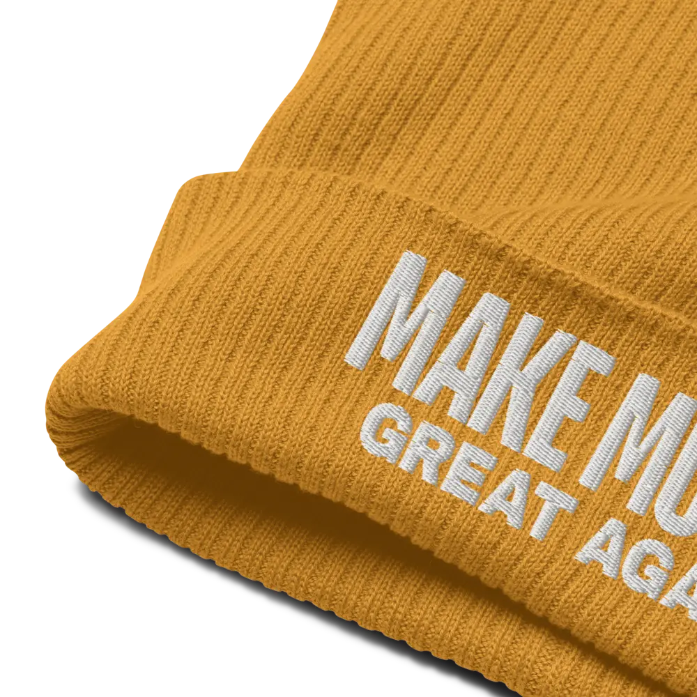 bitcoin beanie - make money great again - close-up embroidery - yellow