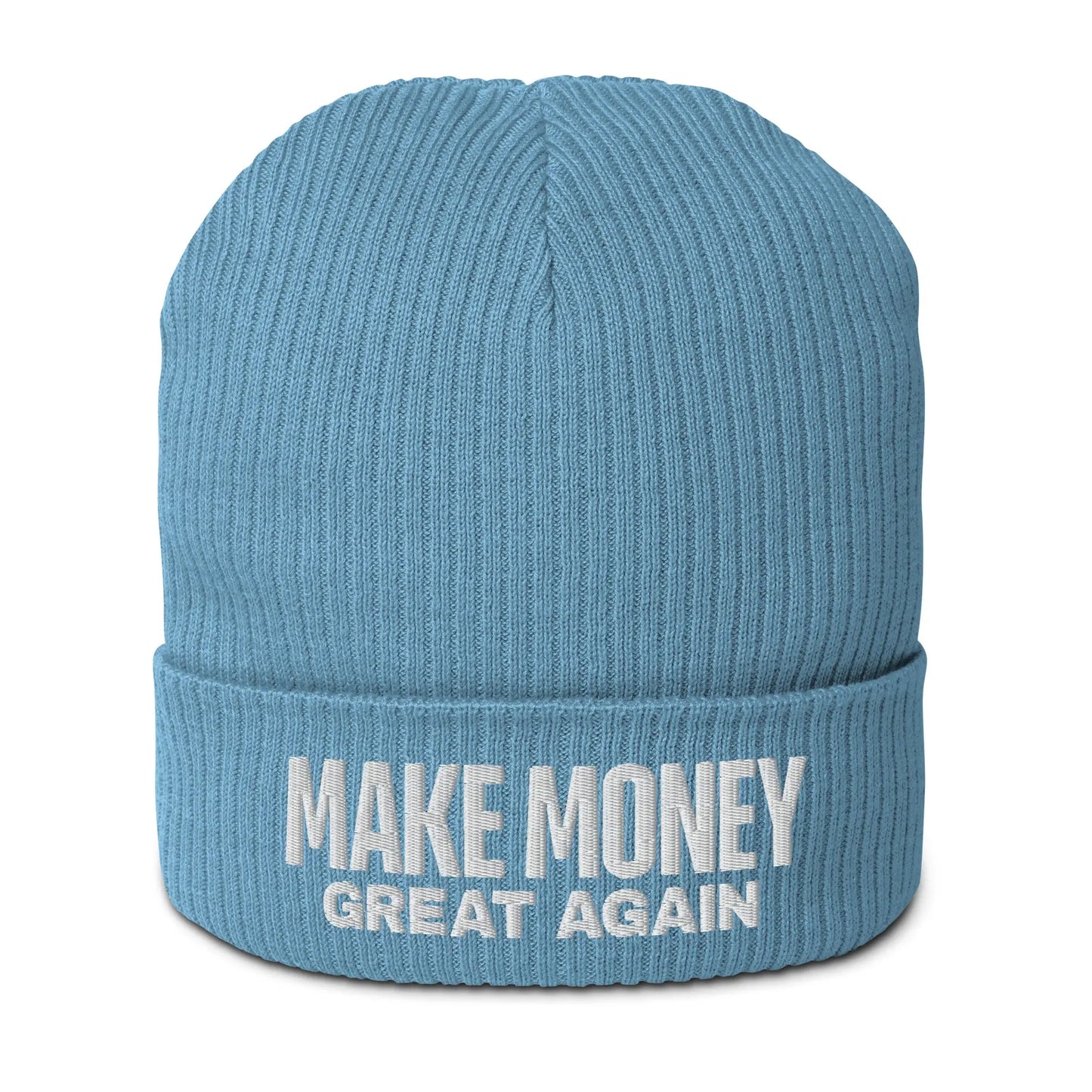 bitcoin beanie - make money great again - front view - blue