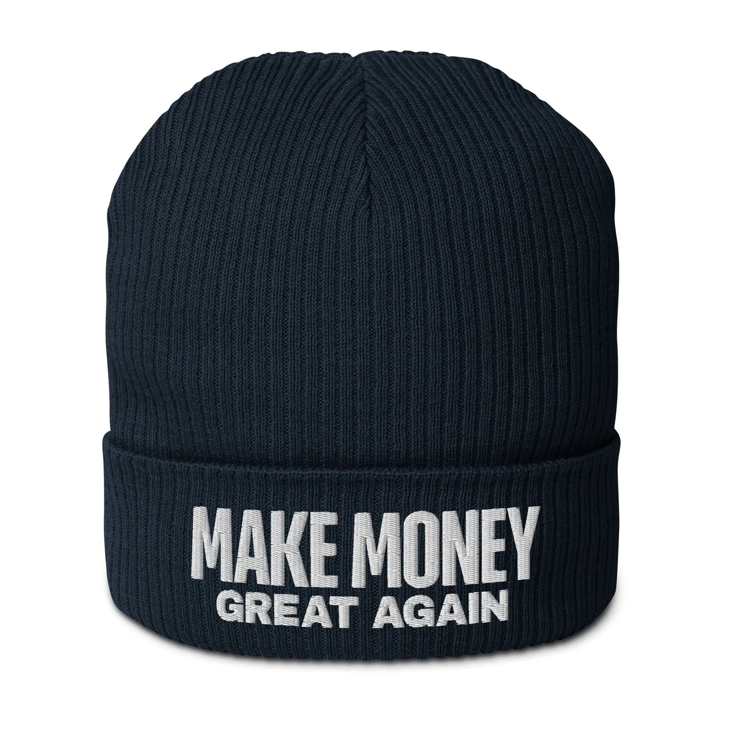 bitcoin beanie - make money great again - front view - blue