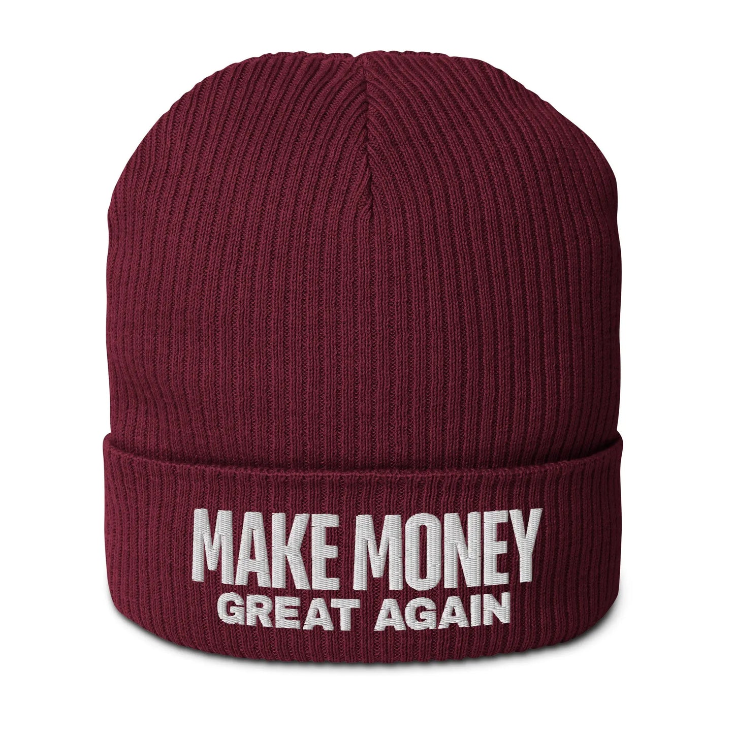 bitcoin beanie - make money great again - front view - burgundy