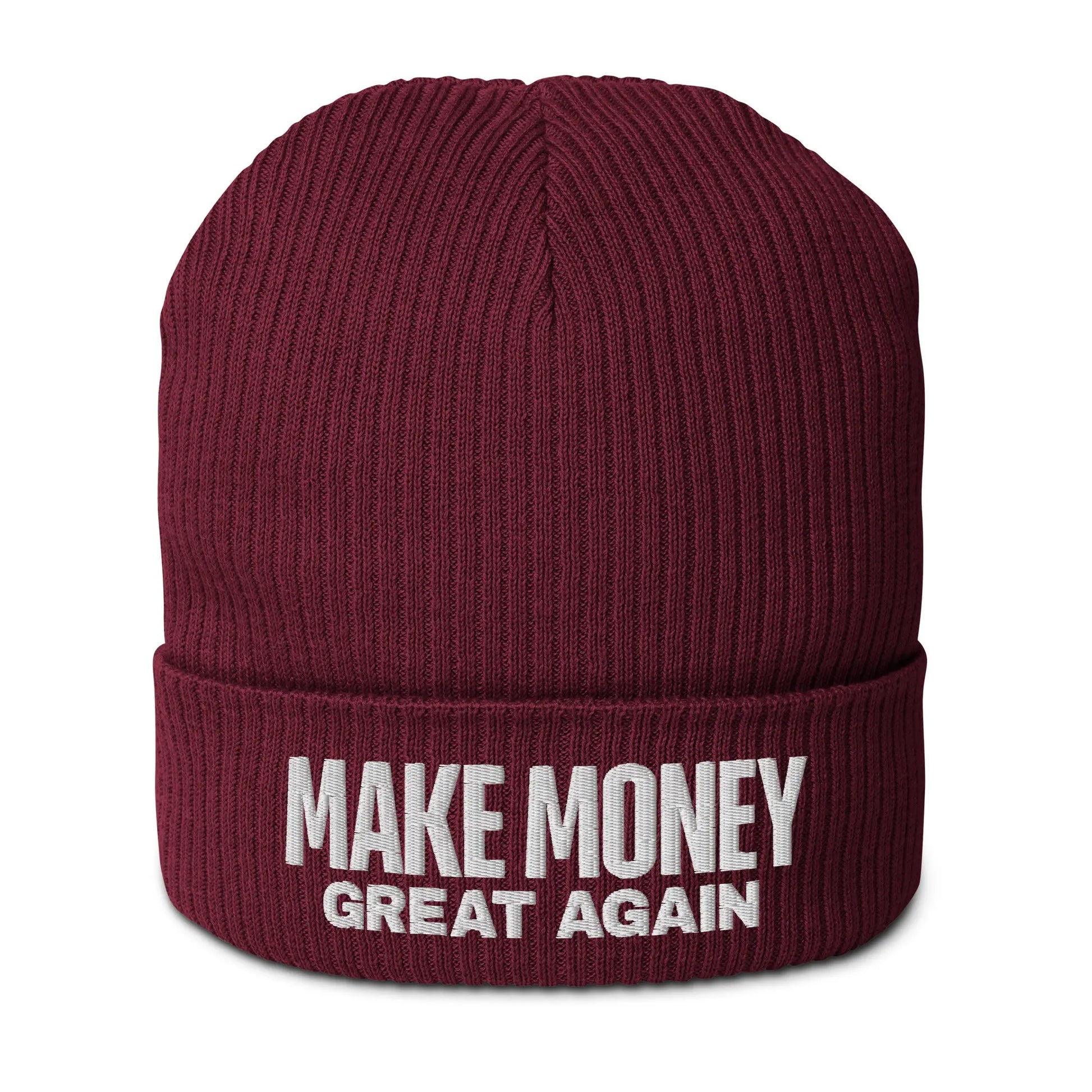 bitcoin beanie - make money great again - front view - burgundy