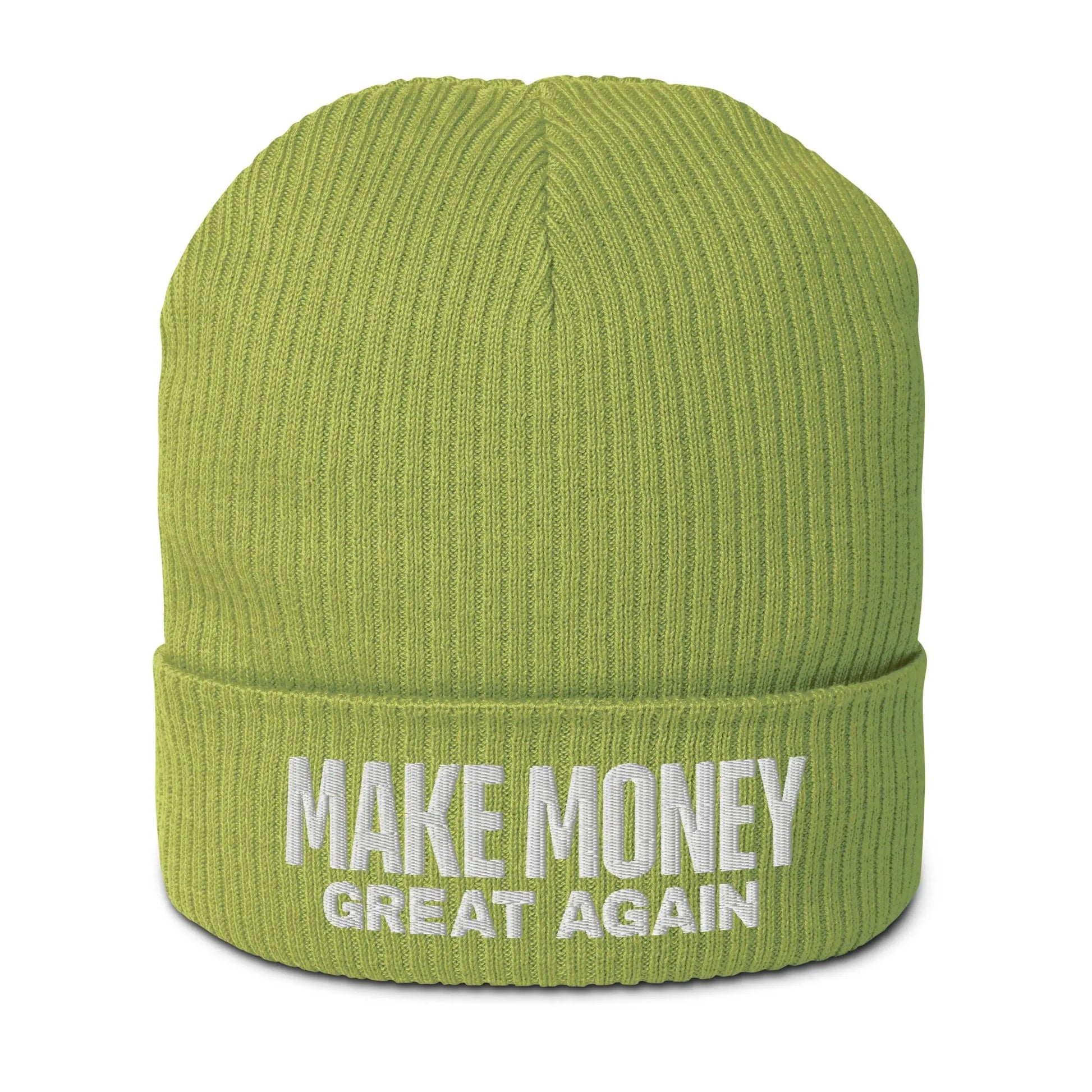 bitcoin beanie - make money great again - front view - green