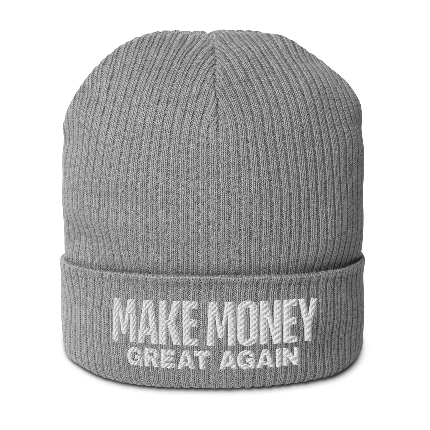 bitcoin beanie - make money great again - front view - grey