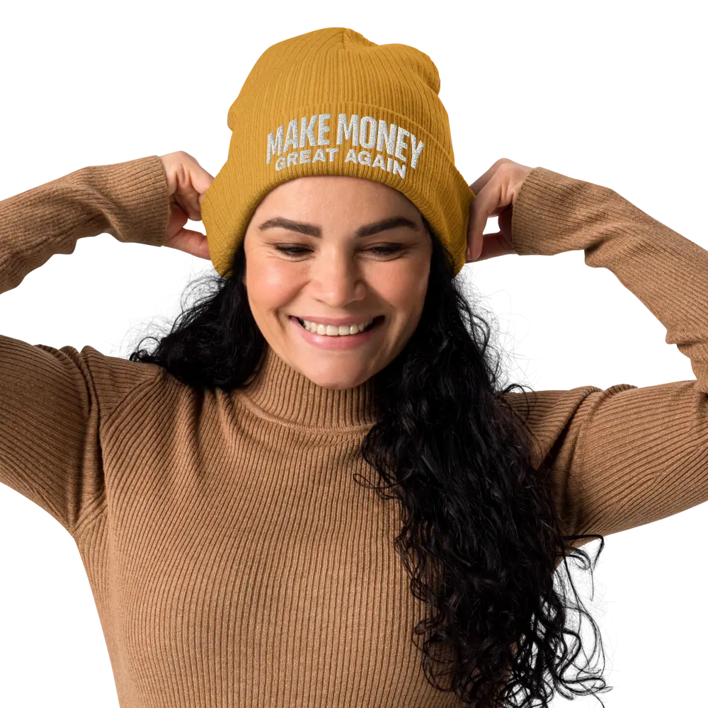 bitcoin beanie - make money great again - lifestyle outdoor - mustard yellow