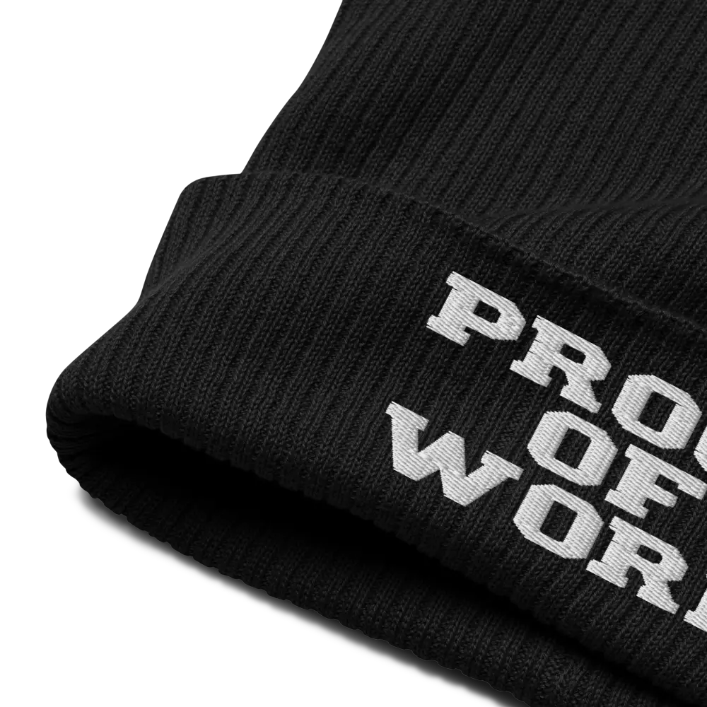 bitcoin beanie - proof of work - close-up embroidery - black
