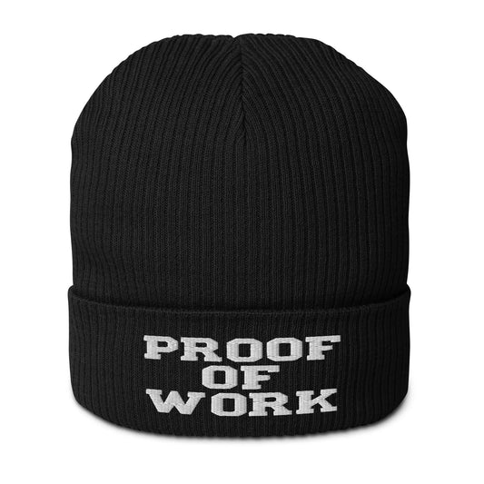 bitcoin beanie - proof of work - front view - black