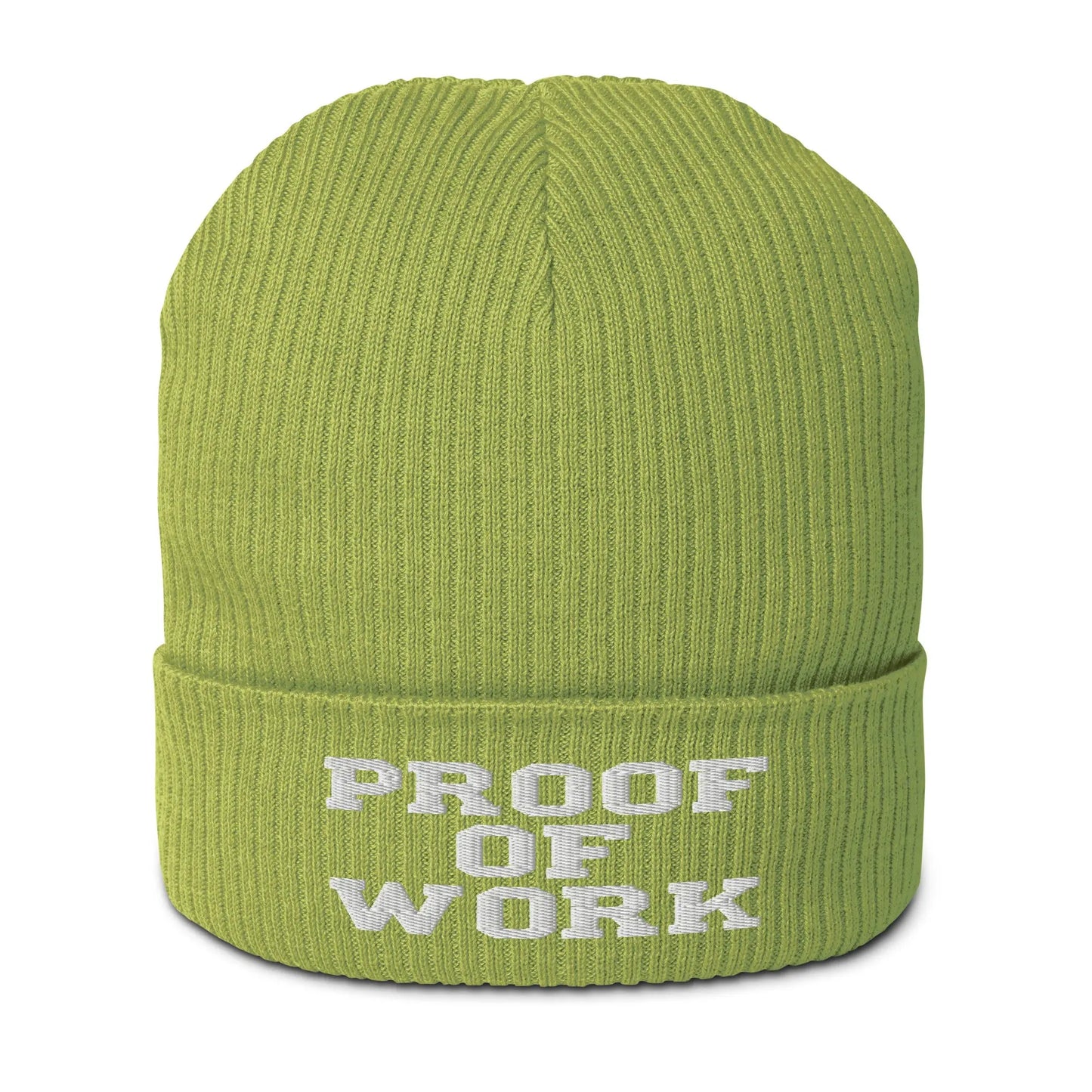 bitcoin beanie - proof of work - front view - green