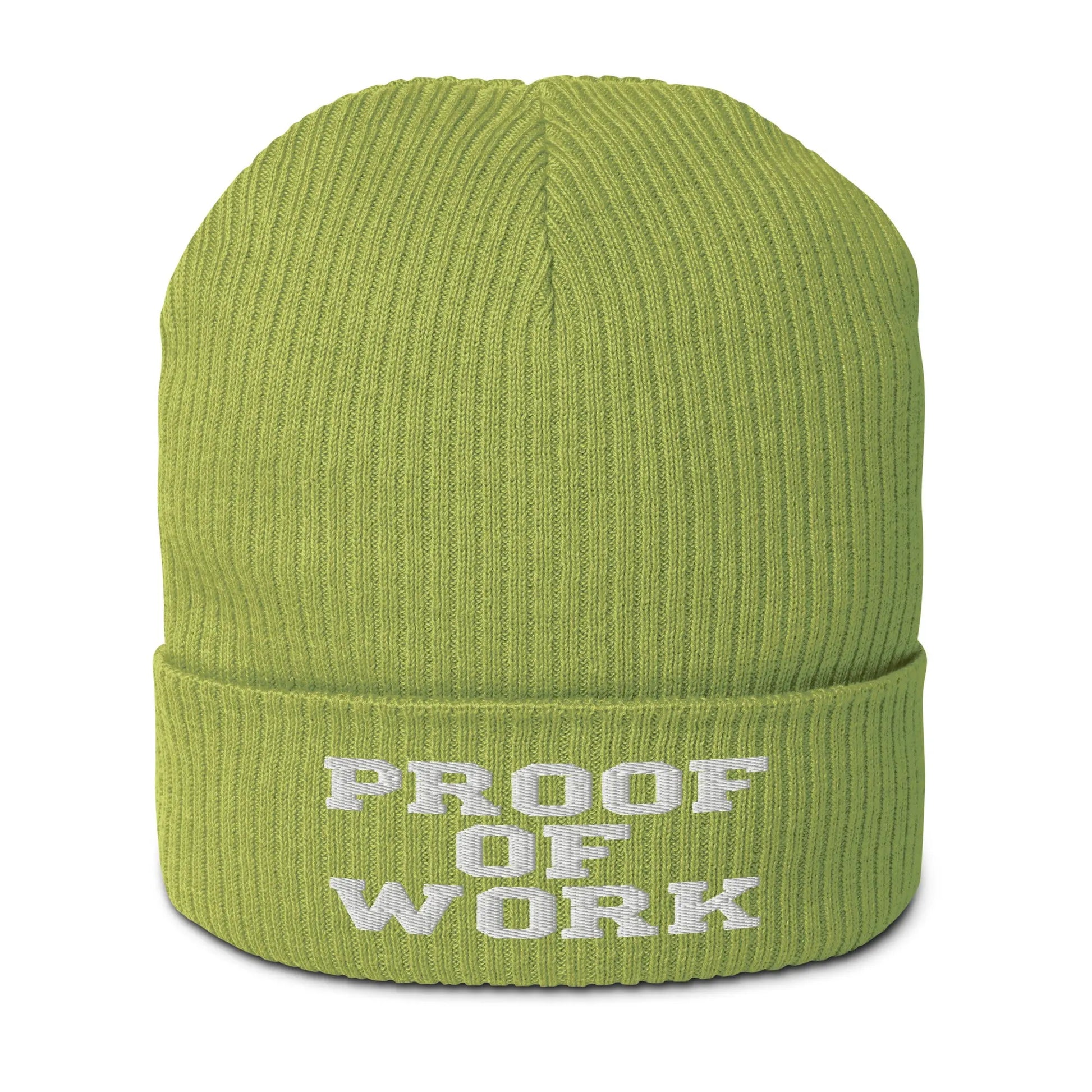 bitcoin beanie - proof of work - front view - green