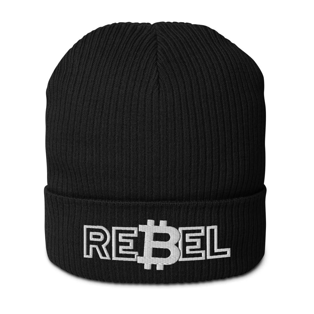 bitcoin beanie - rebel - front view - black