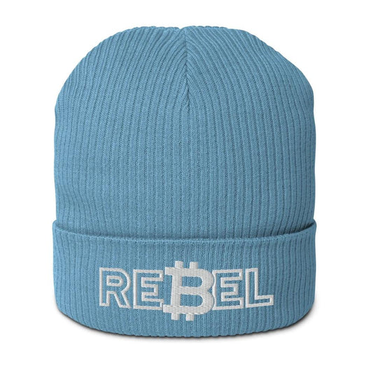 bitcoin beanie - rebel - front view - light avio blue