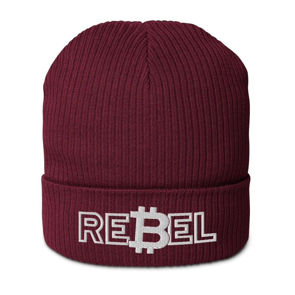 bitcoin beanie - rebel - front view - burgundy