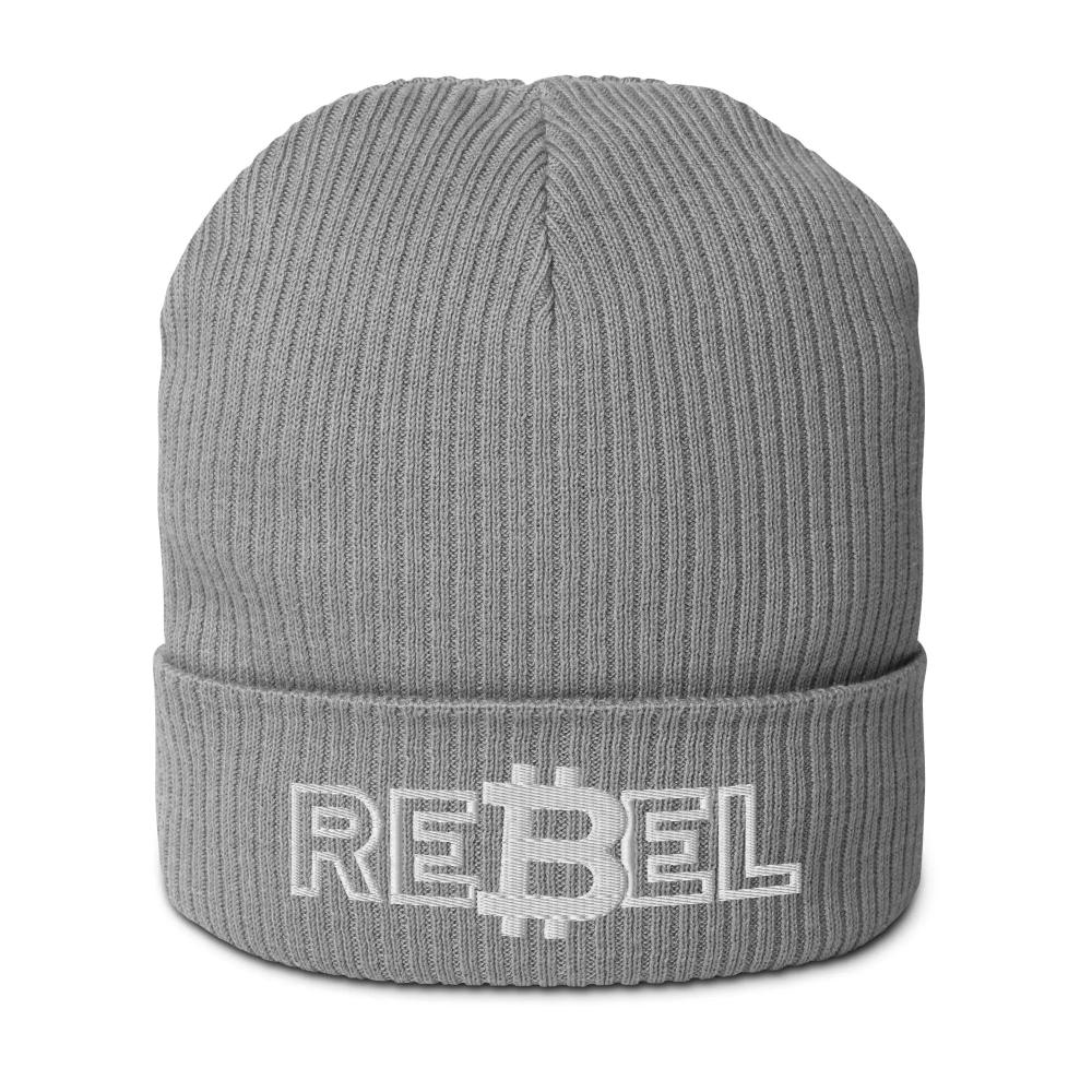 bitcoin beanie - rebel - front view - grey