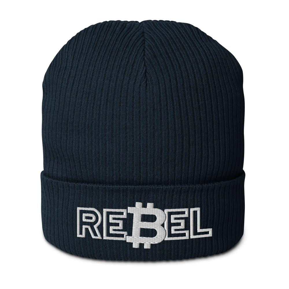 bitcoin beanie - rebel - front view - navy blue