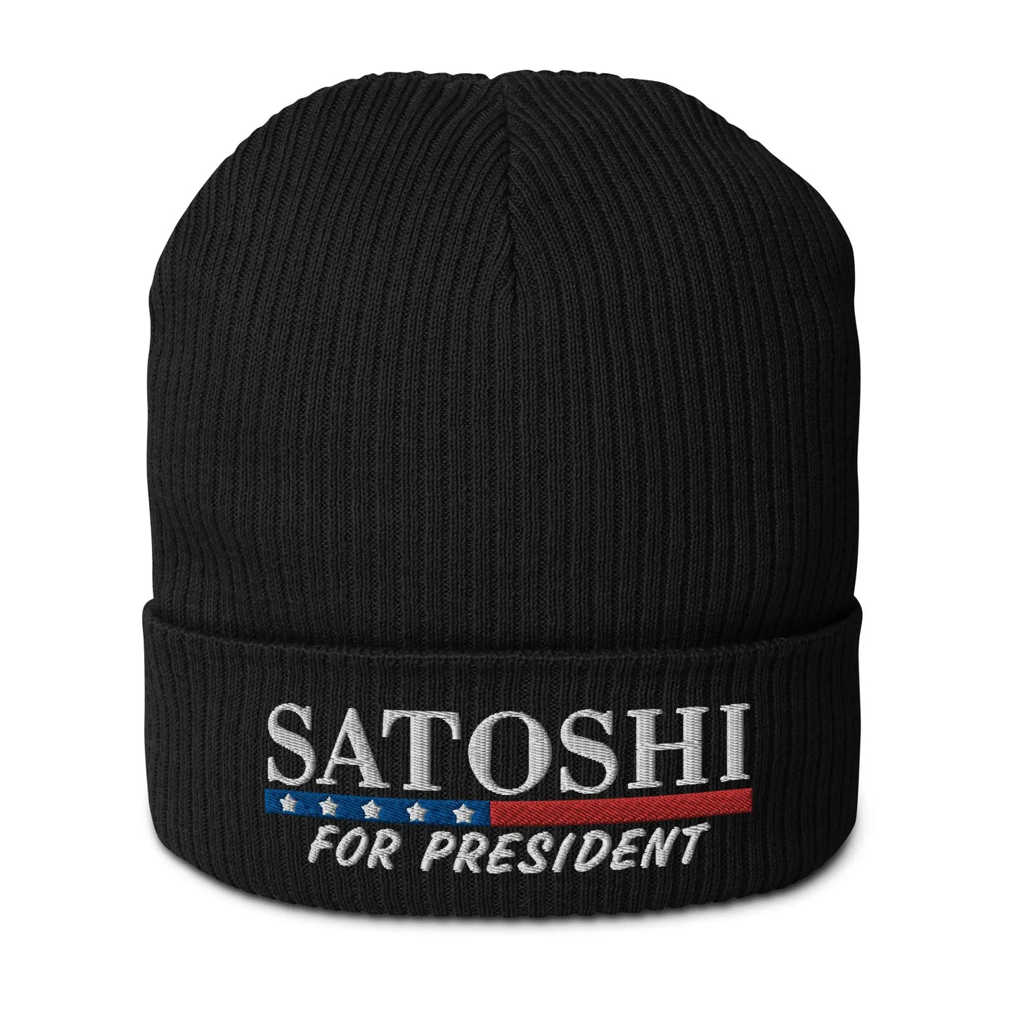 bitcoin beanie - satoshi for president - front view - black