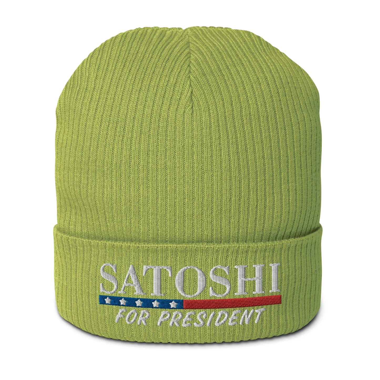 bitcoin beanie - satoshi for president - front view - leaf green