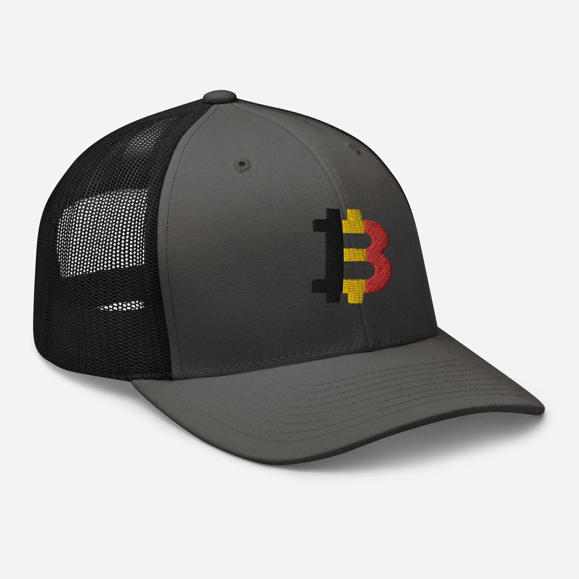 bitcoin trucker hat belgian flag design angled front