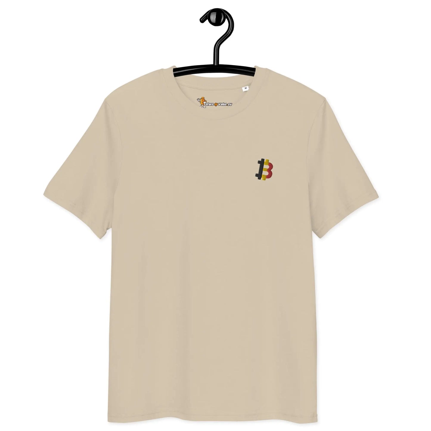 Bitcoin T-Shirt – Belgian Bitcoin Flag - on hanger - beige