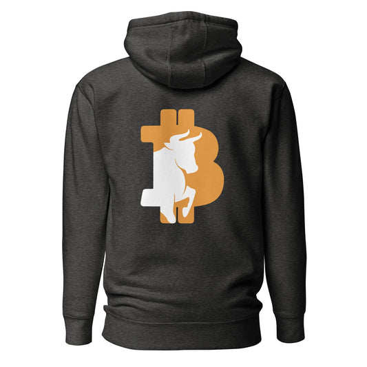 bitcoin hoodie - bitcoin bull - back print - back view - grey