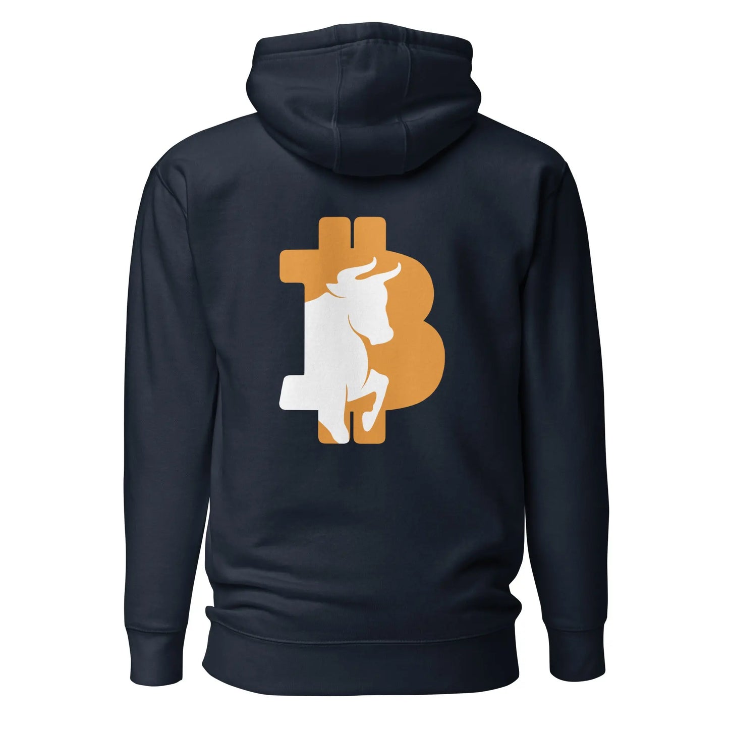 bitcoin hoodie - bitcoin bull - back print - back view - navy blue