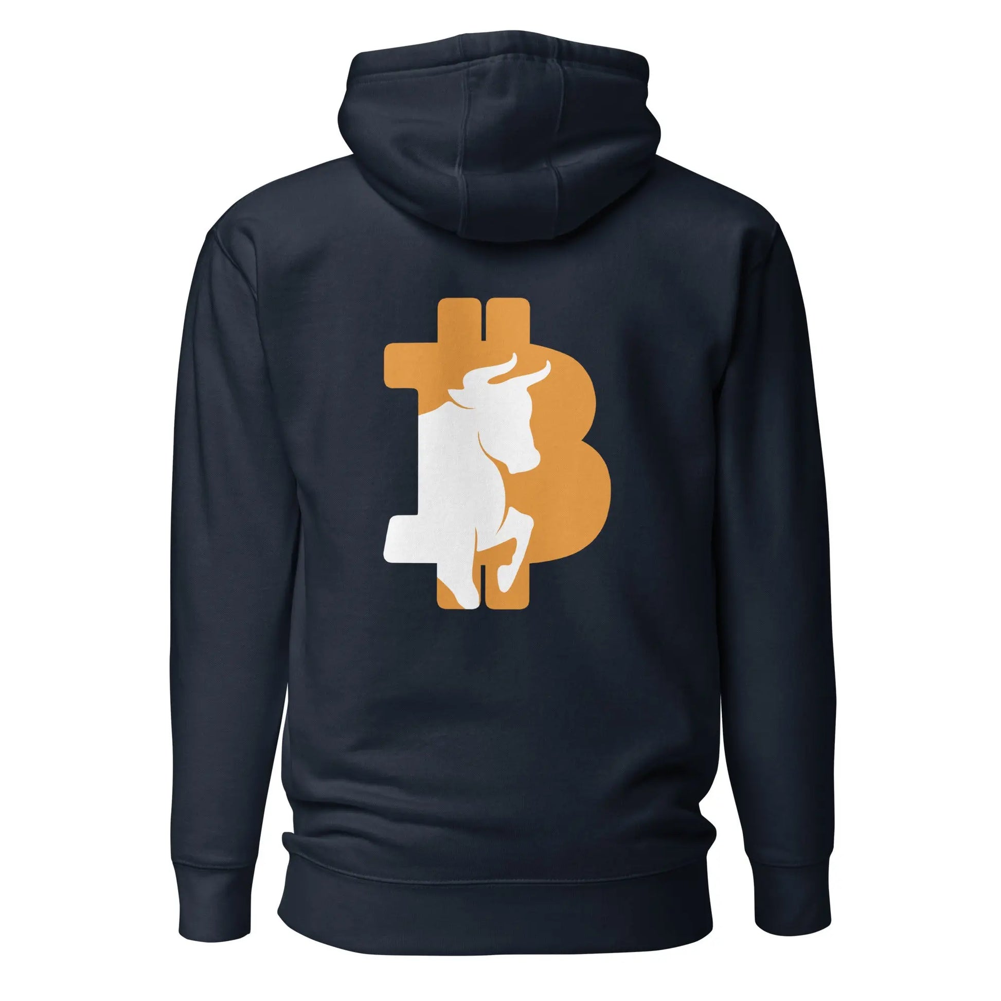 bitcoin hoodie - bitcoin bull - back print - back view - navy blue