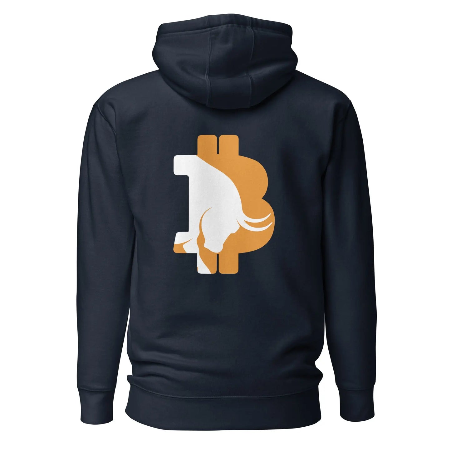 bitcoin hoodie - bitcoin bull run - back print - front view - navy blue