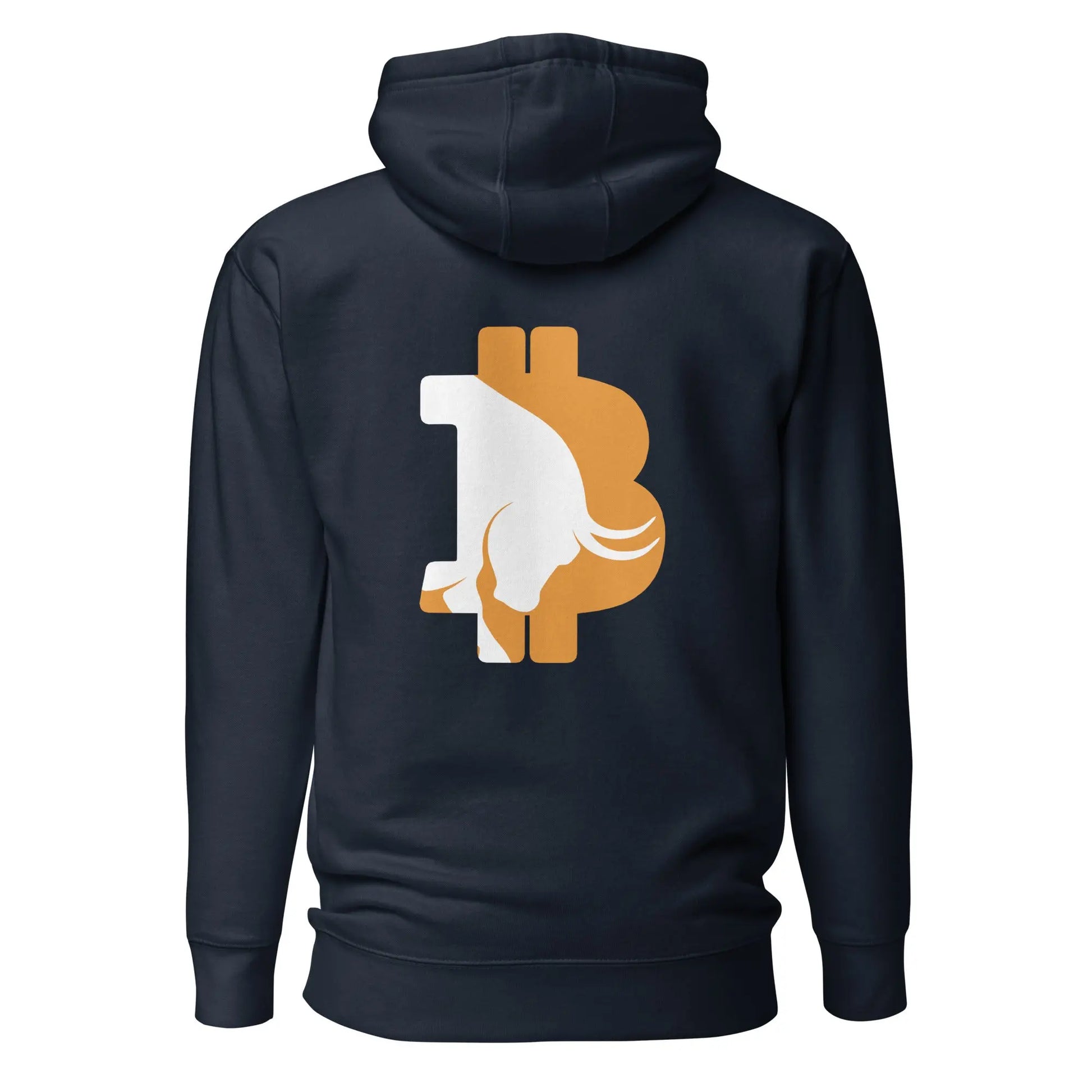 bitcoin hoodie - bitcoin bull run - back print - front view - navy blue