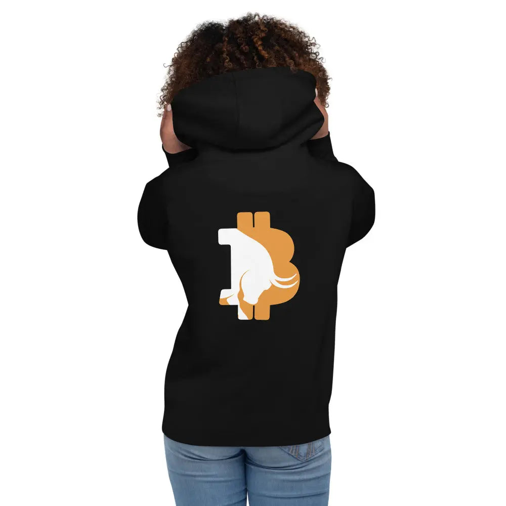 bitcoin hoodie - bitcoin bull run - back print - worn on model - black