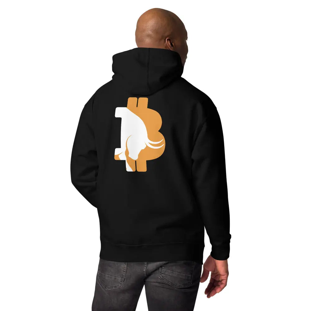bitcoin hoodie - bitcoin bull run - back print - worn on model 