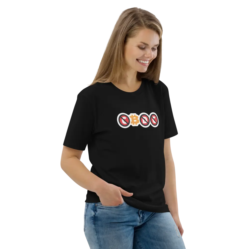 Bitcoin T-Shirt – CBDC - worn on female model - black
