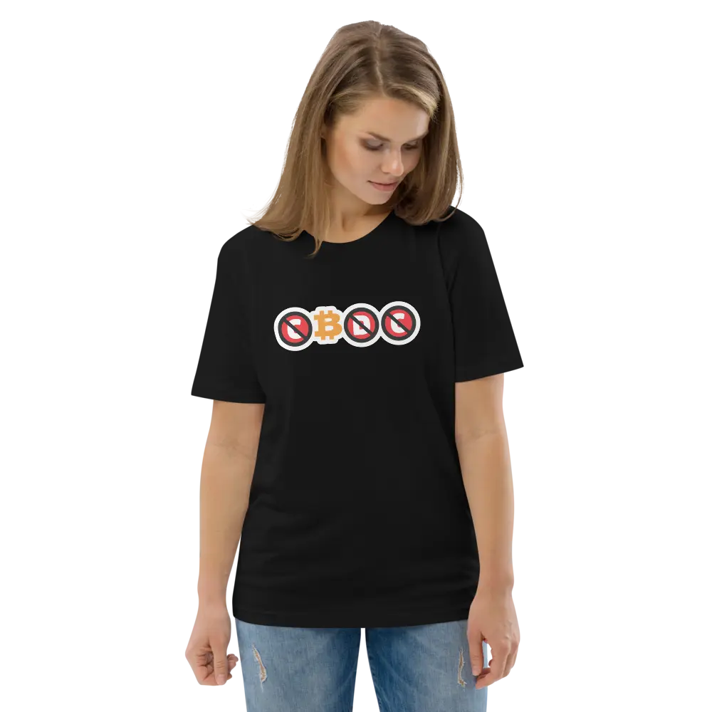 Bitcoin T-Shirt – CBDC - worn on female model - front - black 