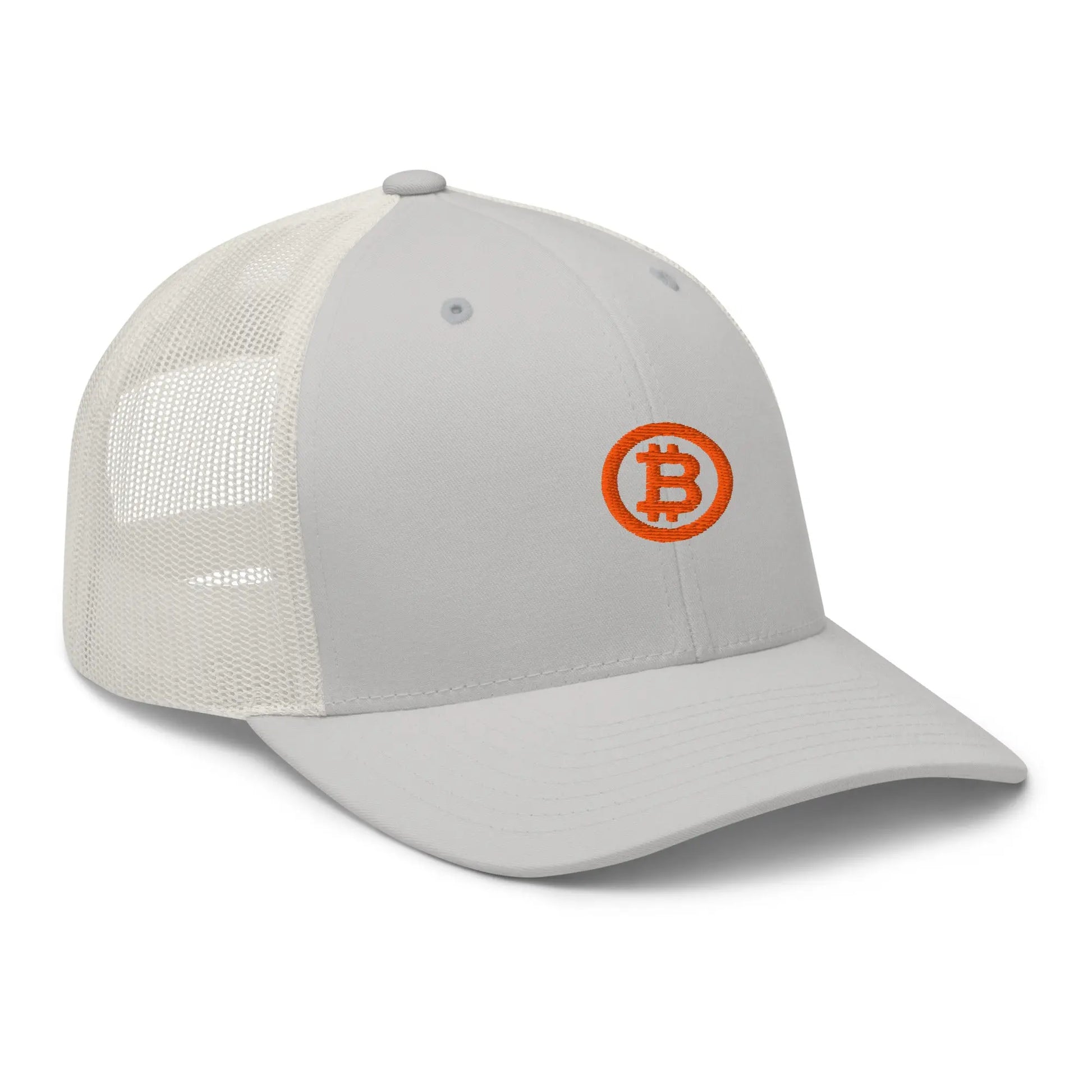 bitcoin trucker hat - bitcoin circle - angled front view - white